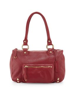 Dylan Perforated Leather Duffle Tote, Red Poppy