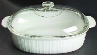 Corning French White (Bakeware) 4 Qt Oval Covered Casserole, Fine China Dinnerwa