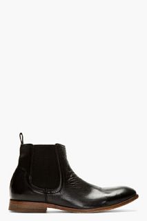 H By Hudson Black Leather Chelsea Patterson Boots