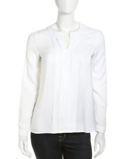 Pleated Long Sleeve Top, White