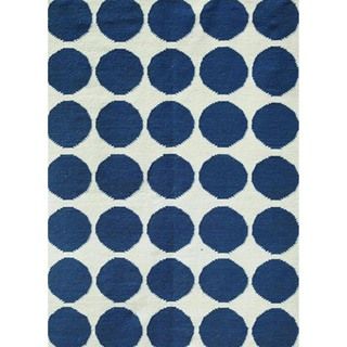 Flat weave Geometric Blue Wool Geometric Rug (8 X 10)