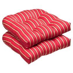 Pillow Perfect Outdoor Red/ Gold Striped Wicker Seat Cushions Sunbrella Fabric (set Of 2) (Red/gold stripedMaterials 100 percent sunbrella acrylicFill 100 percent virgin polyester fiber fillClosure Sewn seam Weather resistantUV protection Care instruct