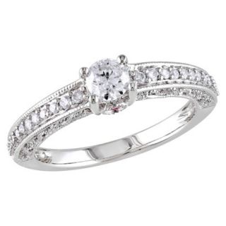 Tevolio 0.5 CT. Round Diamond and .06 CT. Pink Sapphire Pave Set Ring in 14K