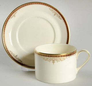 Minton Gloucester Flat Cup & Saucer Set, Fine China Dinnerware   Grandville,Gold