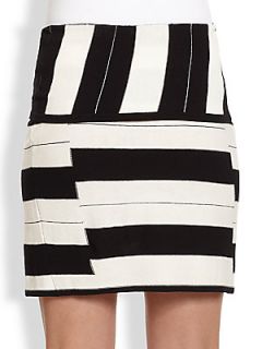 Thakoon Addition Staggered Stripe Knit Mini Skirt   Black/White