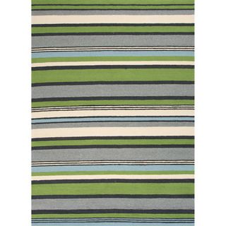 Hand hooked Indoor/ Outdoor Stripe Pattern Green Rug (36 X 56)