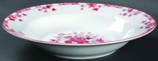 Laura Ashley Sophia Red Rim Soup Bowl, Fine China Dinnerware   Red Floral Rim,Sm