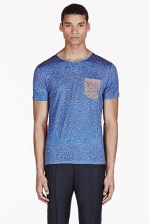 Carven Blue And Brown Colorblocked Multi Dots T_shirt