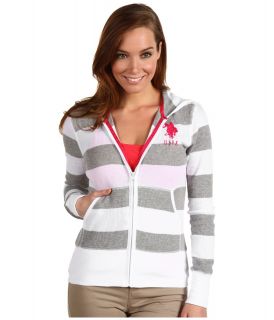 U.S. Polo Assn BP Rugby Thermal Zip Up Hoodie Womens Sweatshirt (Gray)