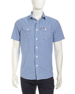 Micro Gingham Short Sleeve Poplin Shirt, Royal Blue Mix