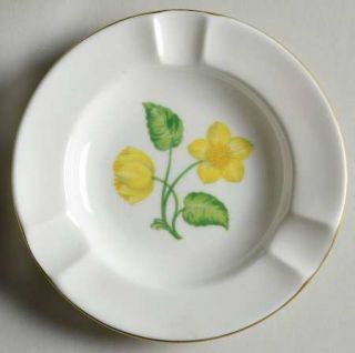 Wedgwood Kingcup Small Ashtray, Fine China Dinnerware   Yellow Flowers, Green Le