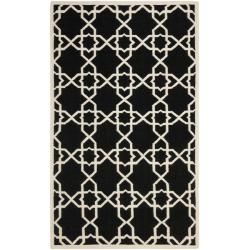 Moroccan Dhurrie Geometric Black/ivory Wool Rug (9 X 12)