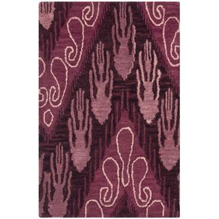 Handmade Ikat Dark Brown/ Purple Wool Rug (2 X 3)