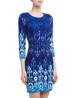Ombre Ikat Print Sheath Dress, Tahiti Blue