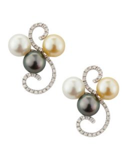 Diamond Swirl Multicolor Pearl Earrings