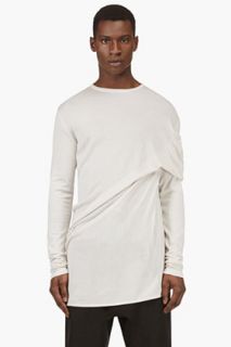 Thamanyah Beige Cashmere Draped Shoulder Knit Top