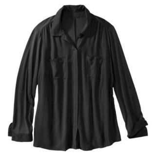 Pure Energy Womens Plus Size 3/4 Sleeve Popover Shirt   Black 3X