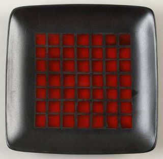 Home Tamarask Salad Plate, Fine China Dinnerware   Red Blocks On Black,Coupe,Squ