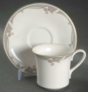 Royal Doulton Nova Flat Cup & Saucer Set, Fine China Dinnerware   Bone,Gray&Gree