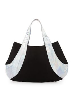 Caroline Snakeskin Contrast Shoulder Bag, Black/Silver