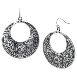 Medium Disc with Embellishment Earrings   Oxidized Silver