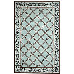 Hand hooked Trellis Turquoise Blue/ Brown Wool Rug (53 X 83) (BluePattern GeometricMeasures 0.375 inch thickTip We recommend the use of a non skid pad to keep the rug in place on smooth surfaces.All rug sizes are approximate. Due to the difference of mo
