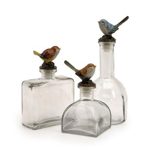 Set Of 3 Glass Americana Natures Friends Clear Bottles