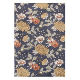 Hand made Dark Gull Grey Floral New Zealand Blended Wool Rug (8 X 10)