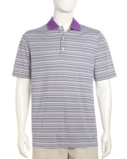 Thin Striped Polo Shirt, Purple