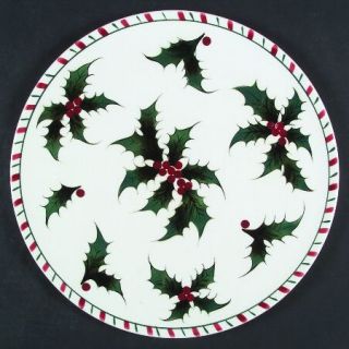 Lefton Holly Candy Cane Cake Plate, Fine China Dinnerware   Holly, Red Berries,C