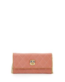 Quilted Faux Leather Owl Wallet Clutch, Pink/Nude