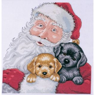 Santa With Puppies Counted Cross Stitch Kit 13x13 14 Count