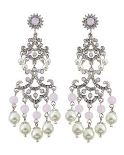 Rhinestone Chandelier Earrings, Pink/Pearl