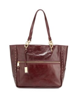 Tessa Shine Studded Zip Front Leather Tote Bag, Garnet