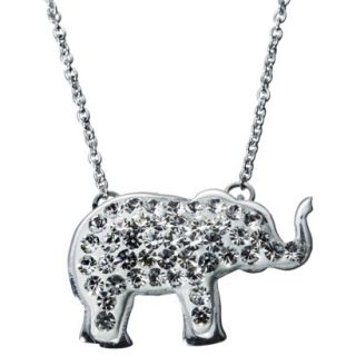Elephant Pendant Necklace with Crystals   Silver/White
