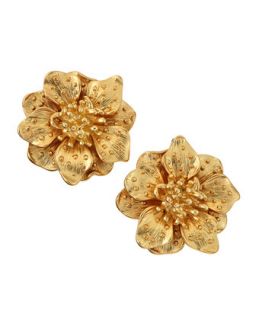 Satin Golden Flower Clip Earrings