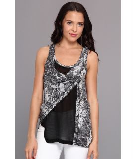 Aryn K Printed Twisted Placket Top Womens Clothing (Black)