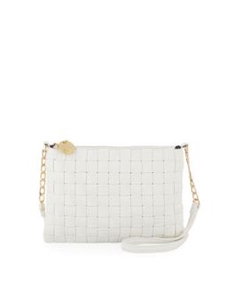 Woven Faux Leather Crossbody Bag, White