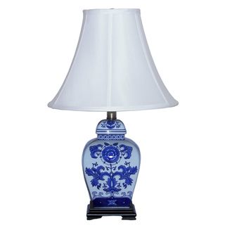 Blue And White Mum Square Temple Jar Table Lamp