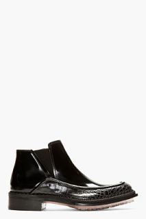 Mcq Alexander Mcqueen Black Patent And Python Print Chelsea Boots