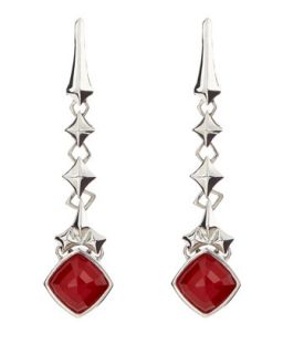 Studded Coral Drop Earrings, Red
