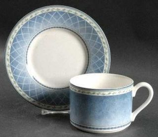 Fitz & Floyd Country Blues Flat Cup & Saucer Set, Fine China Dinnerware   Classi