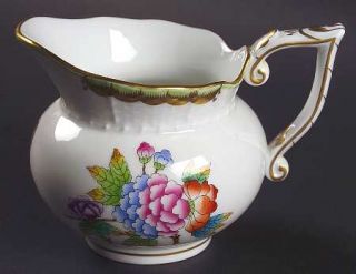 Herend Queen Victoria (Green Border) Creamer, Fine China Dinnerware   Flowers,Bu