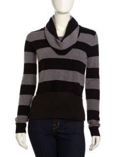 Striped Cowl Neck Sweater, Gray