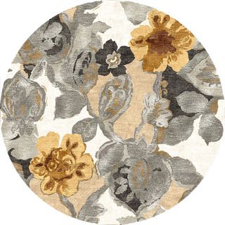 Hand tufted Transitional Floral Pattern Gray/ Black Rug (8 Round)