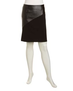 Asymmetric Faux Leather & Ponte Skirt, Black