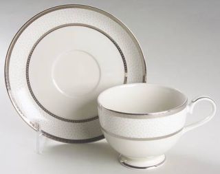 Mikasa Imperial Flair Platinum Footed Cup & Saucer Set, Fine China Dinnerware  
