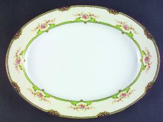 Noritake Floreal 16 Oval Serving Platter, Fine China Dinnerware   Green,Black,M