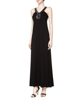 Beaded Jersey Maxi Dress, Black