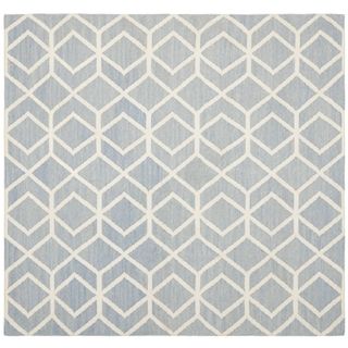 Safavieh Hand woven Moroccan Dhurrie Blue/ Ivory Wool Rug (8 Square)
